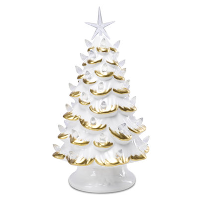 Christmas Tree Decor,pre Lit Ceramic Christmas Tree With Warm Lights, Golden Accents & Star Topper,tabletop Decor For Festive Home Ambiance,holiday Display
