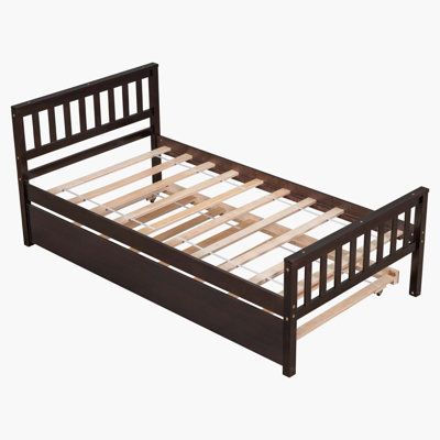 Lit plateforme espresso Watsons avec lit gigogne, tête de lit et pied de lit - aucun sommier nécessaire pour les espaces compacts