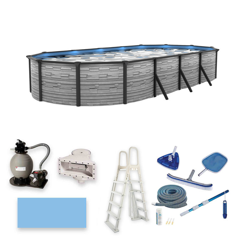 Piscine ovale en acier de 52 po Marbella, L 52 po x l 30 po x H 15 po, Gris foncé
