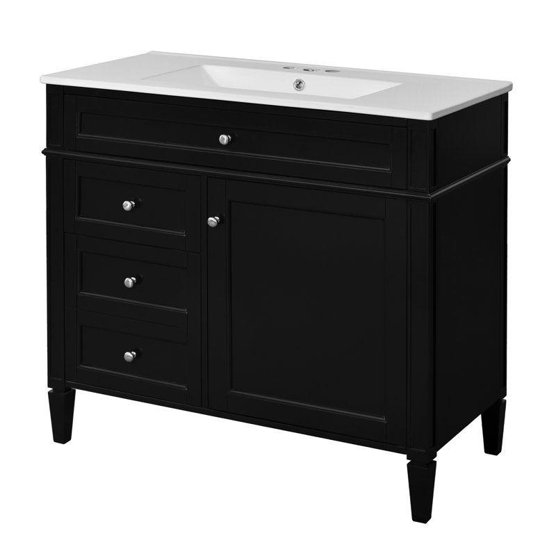 Meuble-lavabo 36 po avec lavabo supérieur, Noir, noir, noir, noir