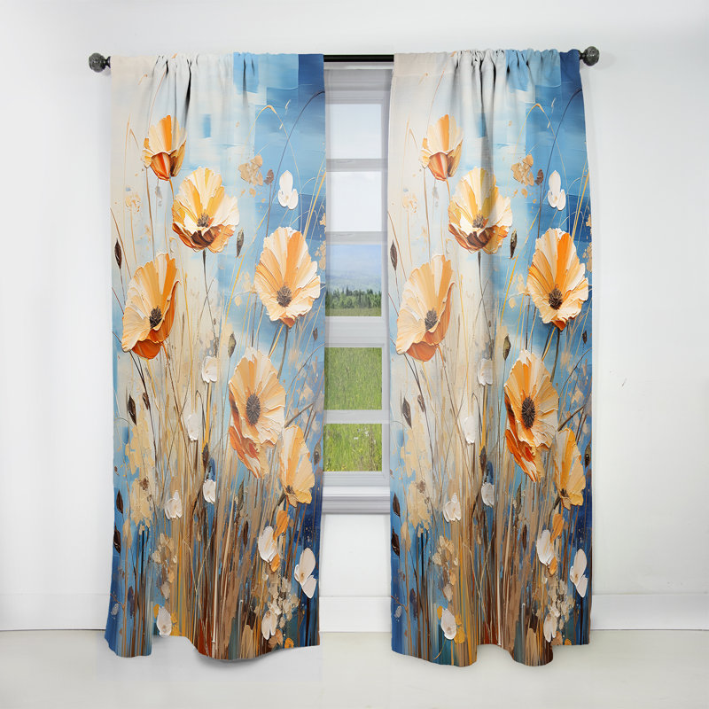 Lateika - Yellow Calm Cornflowers Meadows - Traditional Curtain - Velvet Room Darkening - 1 panel, 52" W x 95" L
