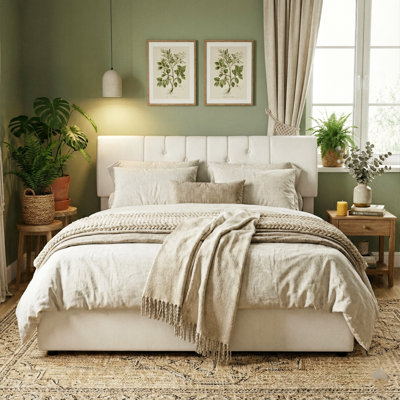 Teddy Fleece Ottoman Bed With Dual-Sided USB-C Charging, European Double (140X200cm) & King (160X200cm) Size, Cream White