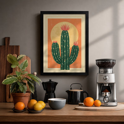 Saguaro at Sunrise Retro - Framed Print