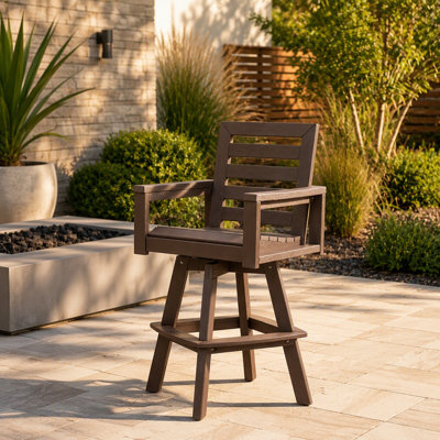Tabourets de bar pivotants d'extérieur avec pivot à 360 °, conception à échelle et grain de bois gaufré à chaud pour une utilisation toutes saisons sur les terrasses et les patios