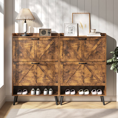 Farmhouse Shoe Cabinet with Drawer, MDF Wood Hidden Shoe Storage for 20 Pairs, Shoe Organizer Entryway