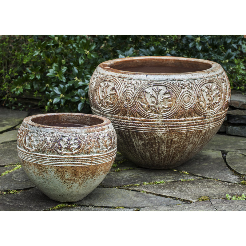 Ensemble 2 pots de fleurs en terre cuite, Blanc antique rustique