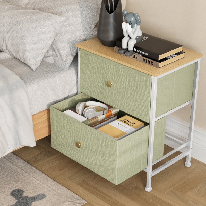 Table de chevet 2 tiroirs Jaece, Vert clair, Individuel
