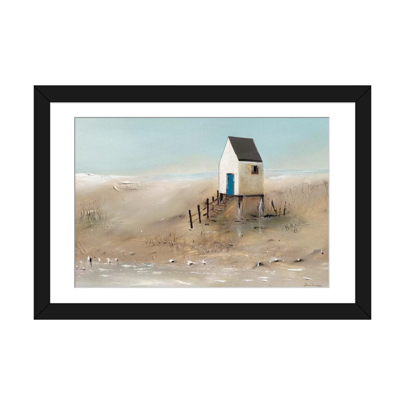 «Beach Cabins II» par Jean Jauneau - impression sur toile tendue, H 16 po x l 24 po x P 1 po, Papier d'art encadré noir