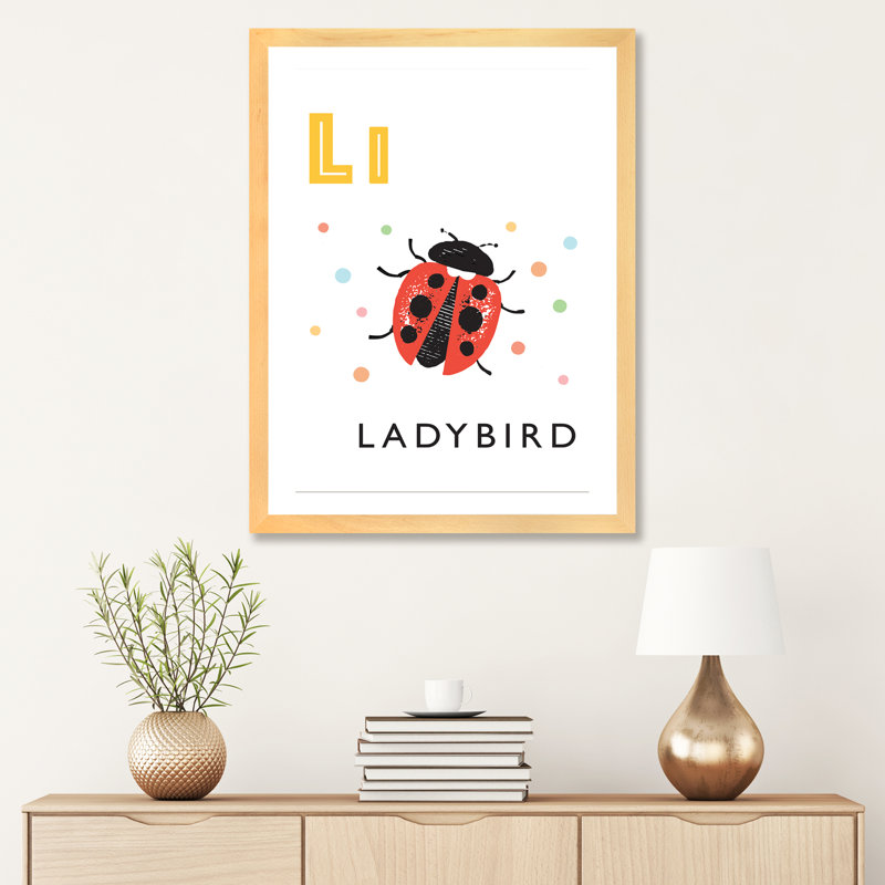 Alphabet Flash Cardes L - impression d'art graphique, H 32 po x l 24 po x P 1 po, Papier avec cadre beige, Blanc