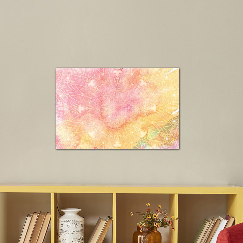 Mandala series : rose limonade, impression sur toile tendue, H 12 po x l 18 po x P 1,5 po, Toile tendue