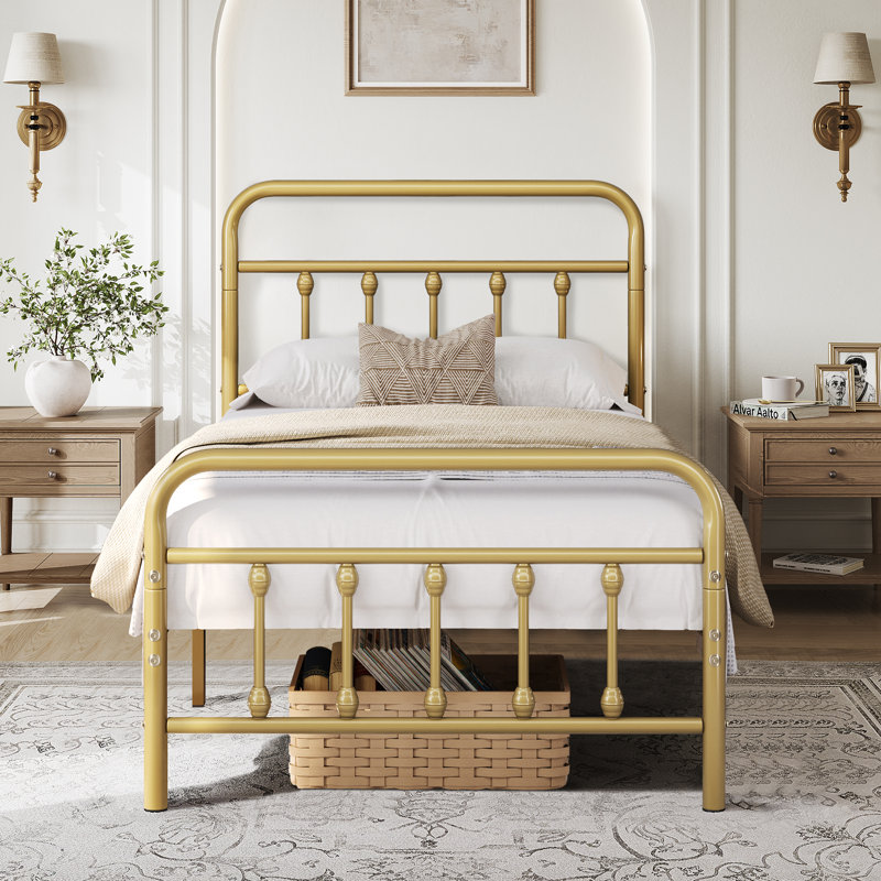 Metal Bed Frame with Vintage Headboard, Single (3'), Antique Gold