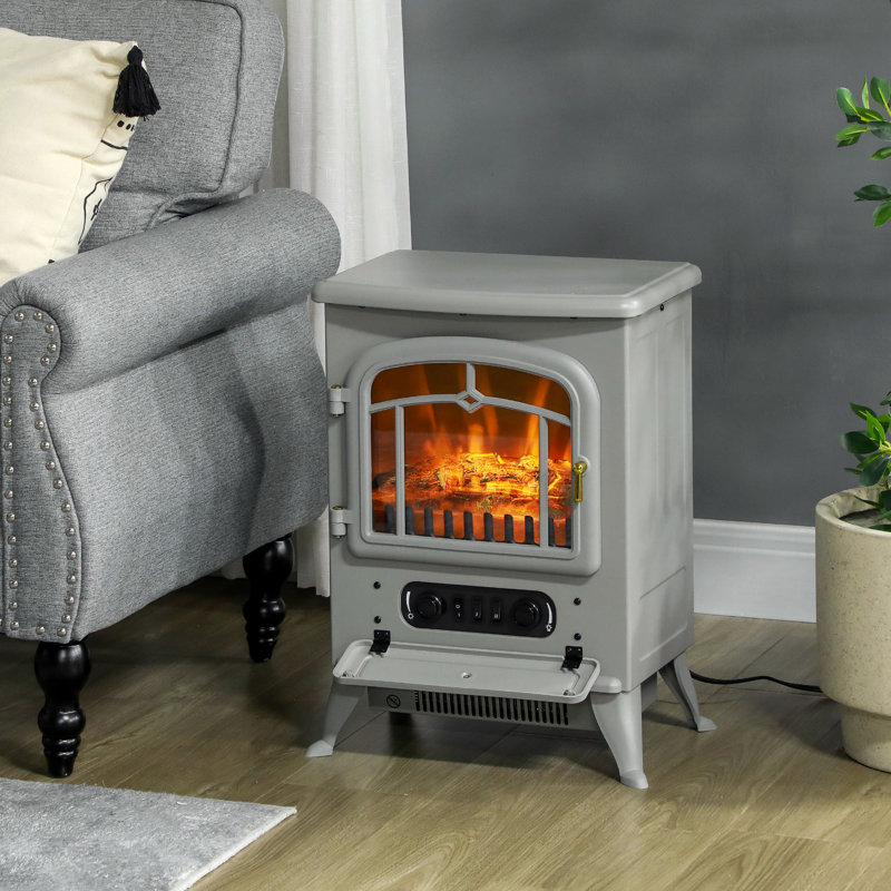 Foyer électrique 22 po, gris - effet de flammes et de bûches réalistes, 750 W / 1 500 W, protection contre la surchauffe, autoportant, zone de chaleur chauffée de 216 pieds carrés, chauffage
