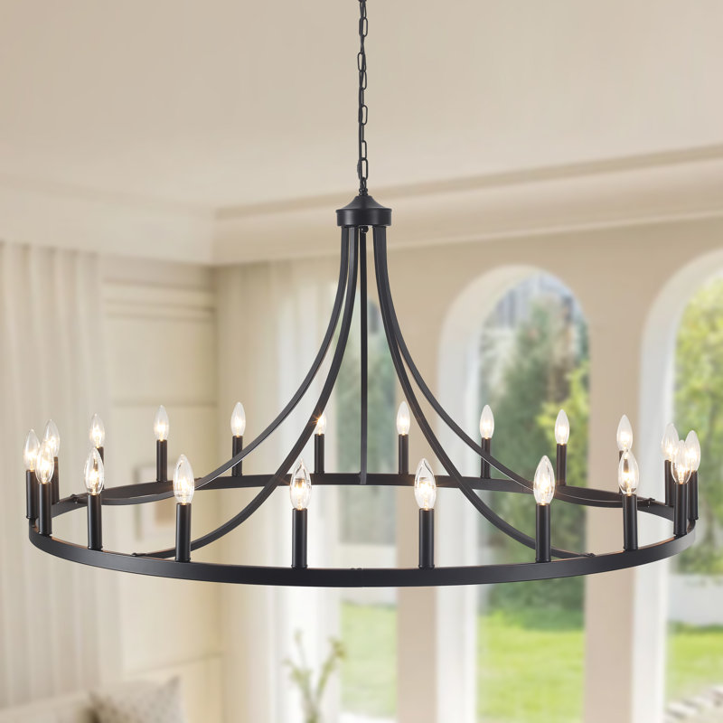 Hendon 20- Light Large Farmhouse Wagon Wheel Chandelier Candle Style Rustic Round Lights Fixture for Kitchen Island Living Room Foyer Entryway