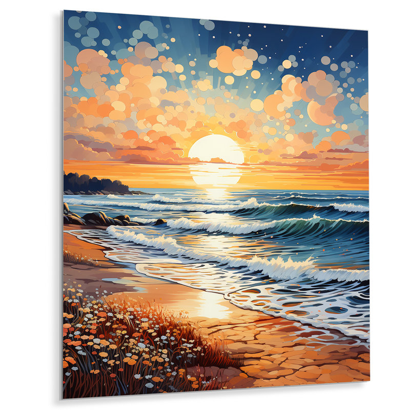 Beach Sunkissed Sands Pointillism I - Nautique et plage, reproduction d'art en métal, H 40 po x l 30 po x P 1 po