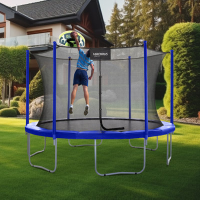 12 FT Round Trampoline w/ Safety Enclosure System & Trampoline Basketball Hoop with Ball & Pump