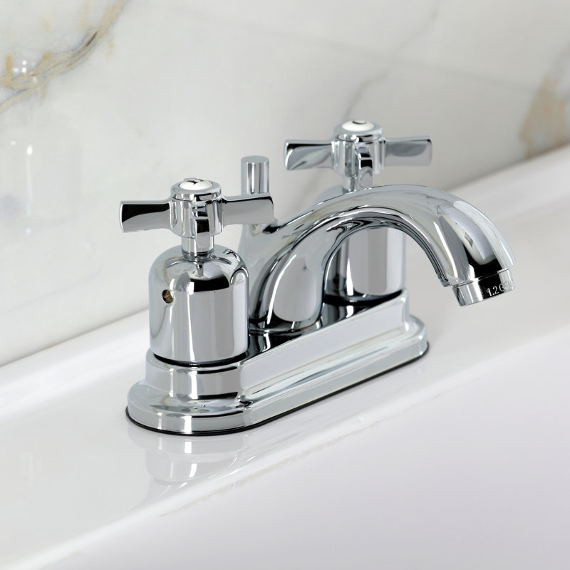 Kingston Brass Millennium Two-Handle 3-Hole Deck Mount 4" Centerset Bathroom Faucet with Plastic Pop-Up, Polished Chrome