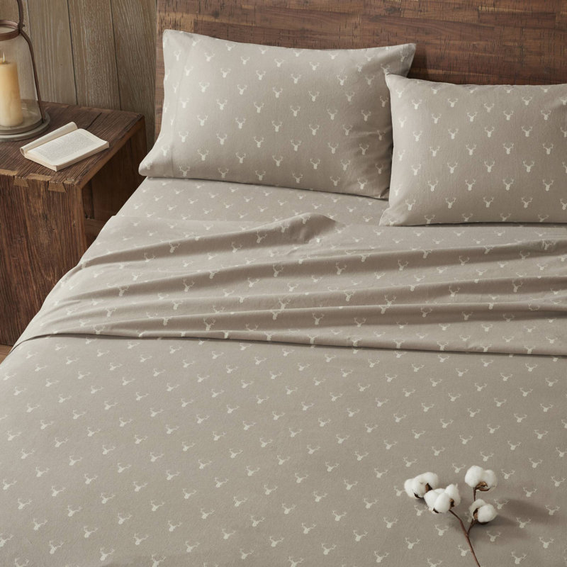 Ensemble de draps 100% flanelle de coton avec imprimé animal et plante, Ensemble de draps pour lit double avec 2 taies d'o