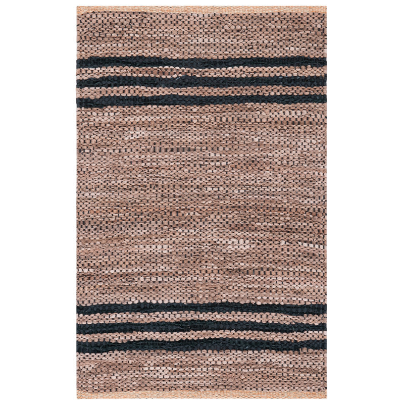 Riffle Hand Woven Leather/Cotton/Jute Rug in Brown/Black, Rectangle 3' x 5'