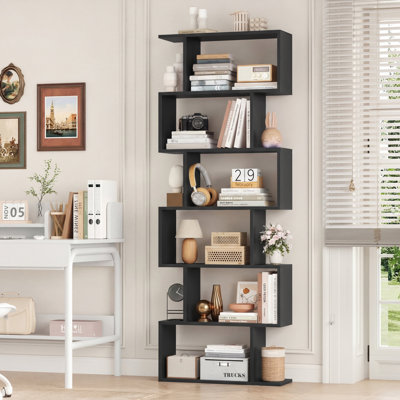 Bibliothèque géométrique H 75 po x l 27,6 po Hermoth, étagère de rangement à 6 niveaux, présentoir contemporain Hermoth