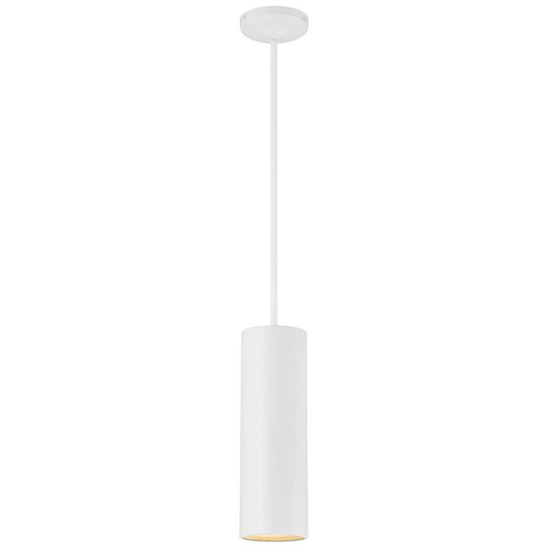 Luminaire suspendu cylindrique simple à 1 lumière Courter, Blanc mat, H 14,5 po x l 4,5 po x P 4,5 po, DEL remplaçable