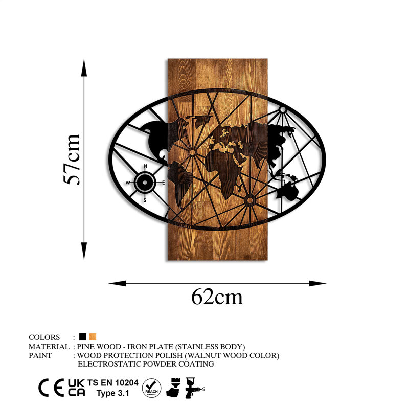 Decorative Wooden Wall Accessory, Walnut & Black Finish, 22.4 x 24.4 inches | 100% Real Wood (Thickness: 1.2 inches) & Metal (Thickness: 0.06 inches) | Unique Design, Perfect for Home Decor & Modern Interiors