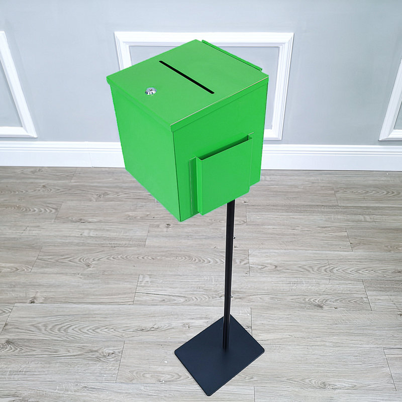 Metal Donation Box Floor Stand Lobby Foyer Tithes & Offering Suggestion Collection Ballot Box, Green