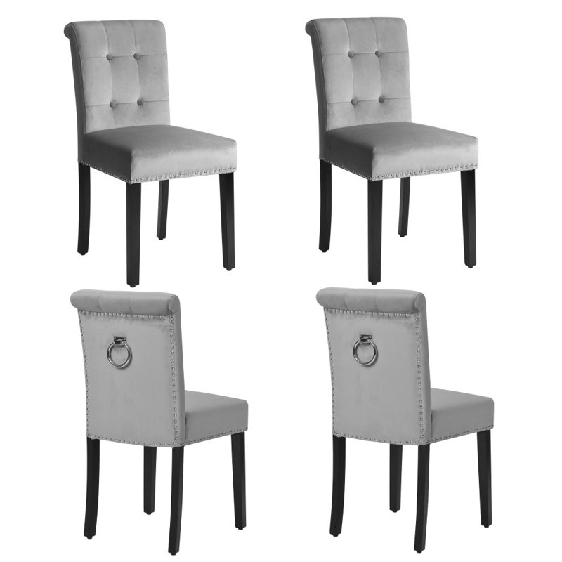 Hollowayville 49cm H Tufted Velvet Upholstered Side Chair, Grey