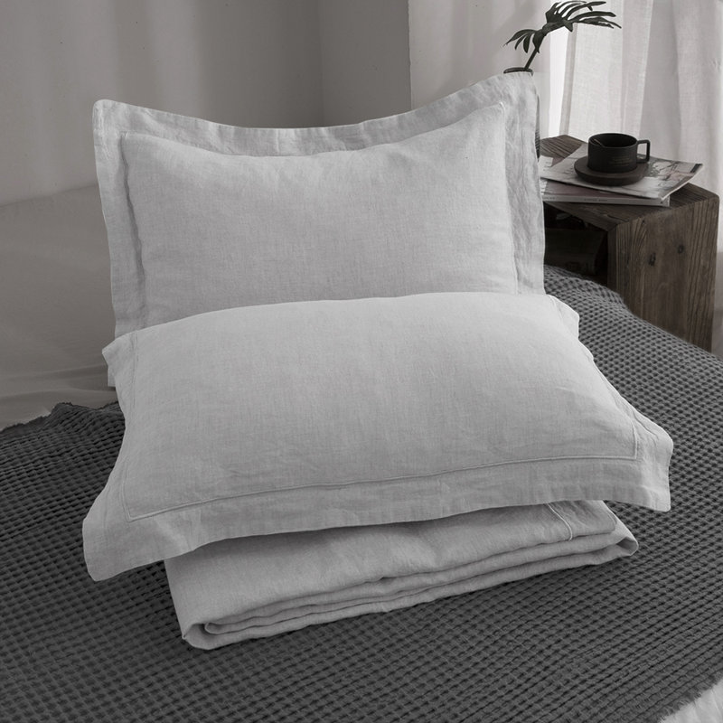100% Linen Duvet Cover Set, King Duvet Cover + 2 Shams, Gray