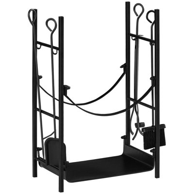 Black Firewood Holder With Effective Assembly Tools - 2 Tier, For Indoor Outdoor Rack Fireplace 2, Black,