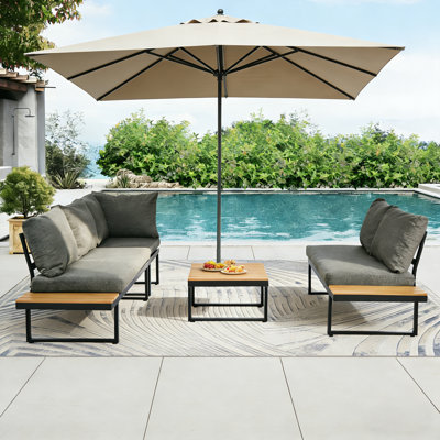 195cm Wide L-Shaped Metal Patio Sectional Set