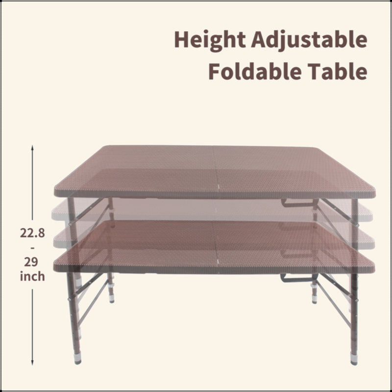 Table pliante en rotin 4 pi pour intérieur et extérieur, rotin pliable portable, Brun