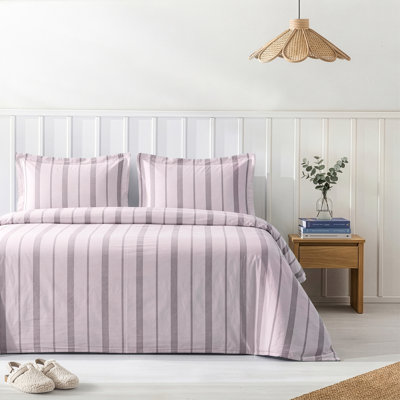 American Soft Linen 100% Washed Cotton Percale Duvet Cover Set with Striped Design