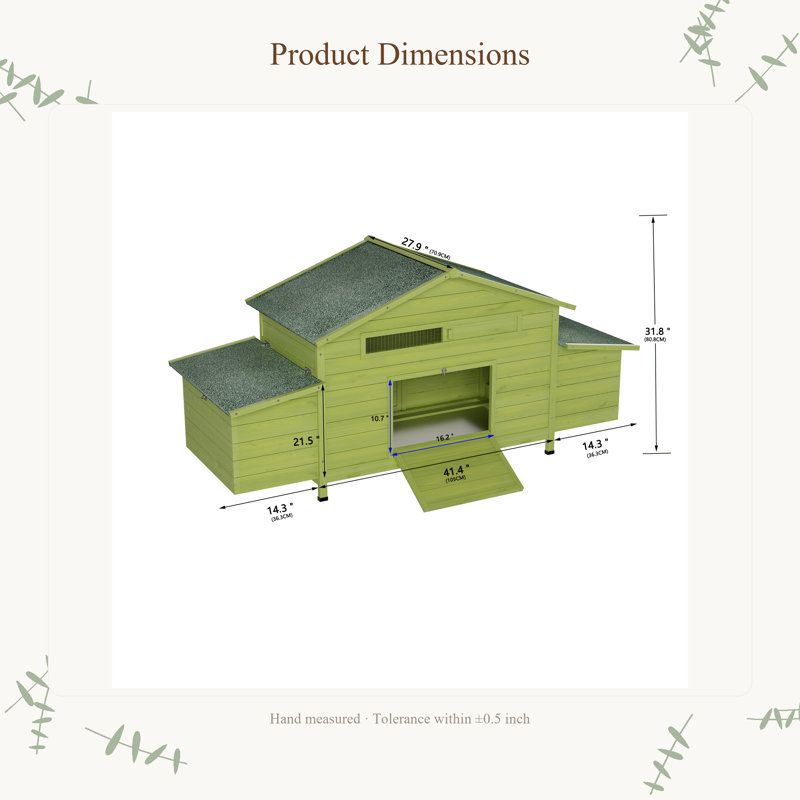 Grand poulailler en bois 70 with avec 2 nichoirs, toit imperméable, serrure sécurisée, poulailler ventilé avec perchoir et 2 portes en libre parcours