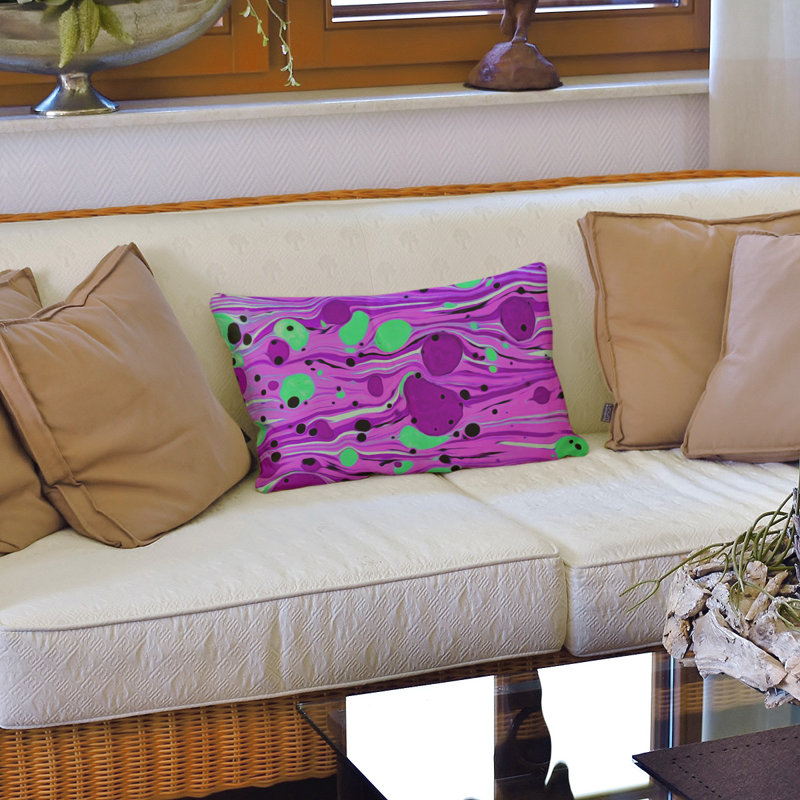 Coussin Swirls, 14 po x 20 po, Pas de bourre, Mauve / Vert