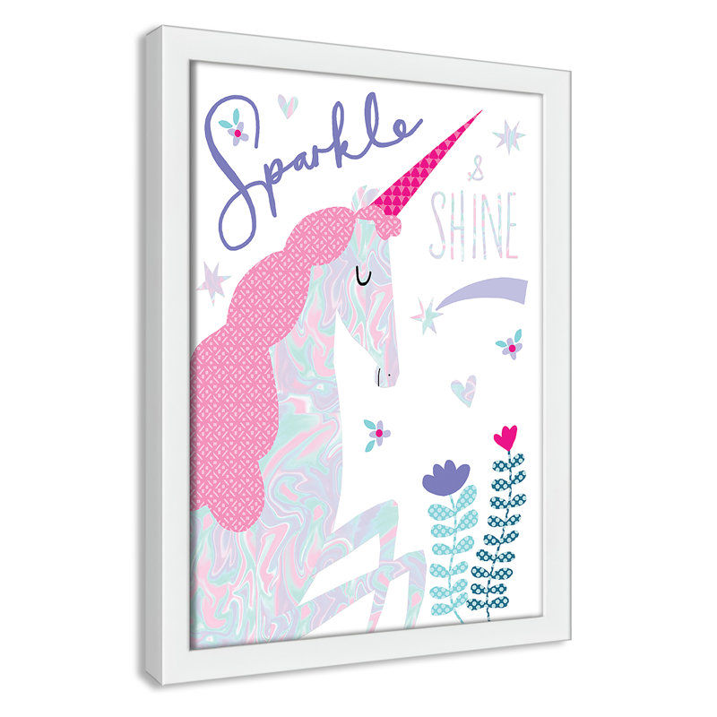 «Sparkle Unicorn», art encadré, H 14 po x l 10 po x P 0,63 po, Cadre blanc
