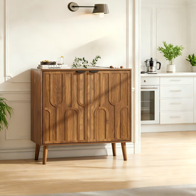 Buffet avec portes à motif trombones, armoire à café en bois de ferme avec tablettes réglables pour la cuisine, la salle à manger, le salon et le vestibule, noyer, largeur 31,5 po