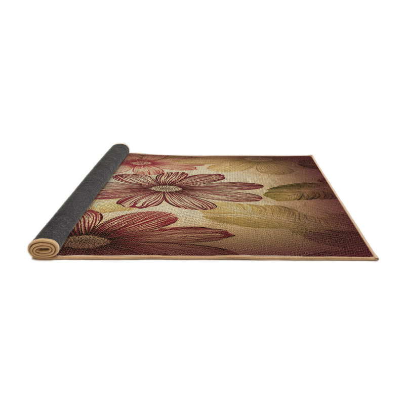 Tapis floral en laine brun, Rond 6 pi