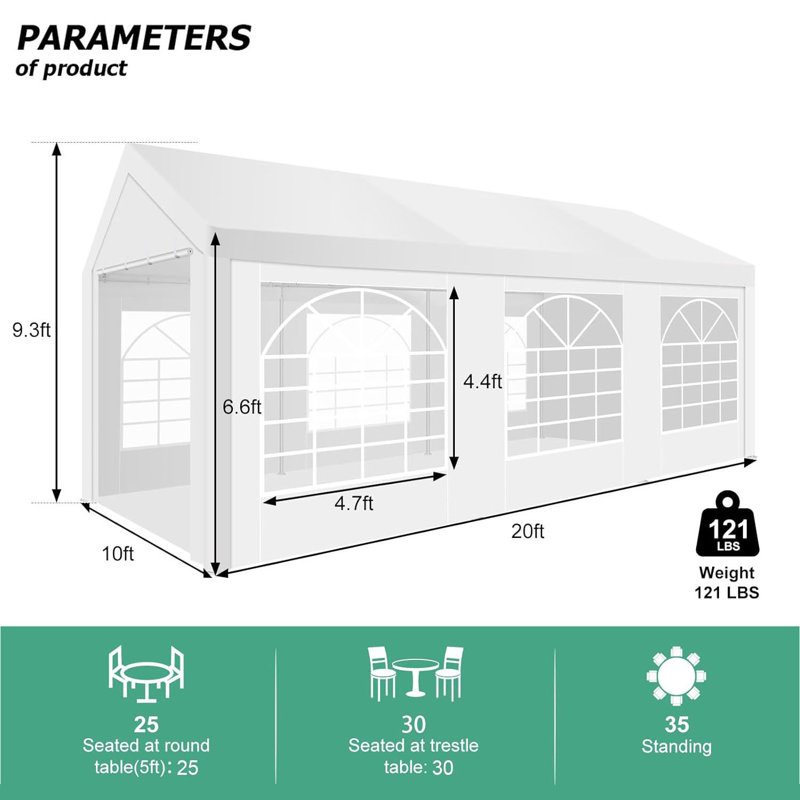 10 Ft. W x 20 Ft. D Metal Canopy