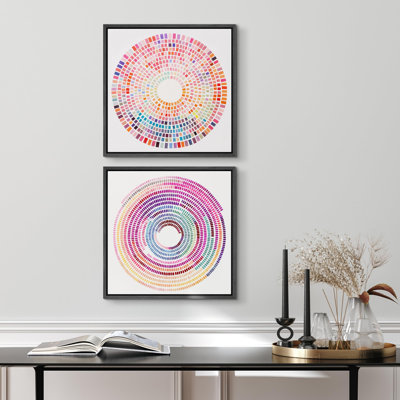 " Pastel Watercolor Circle Collage Abstract Shapes Illustrations Modern Minimalist Multicolor Decor " 2 - Pieces