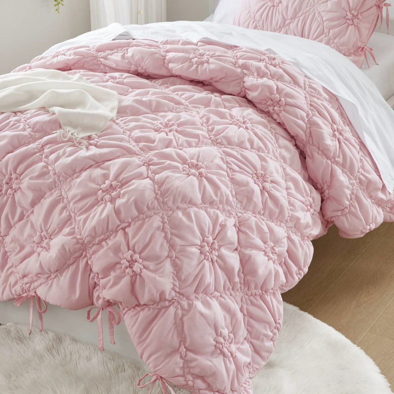 Édredon pour lit simple 2 pièces avec esthétique florale Shabby Chic, étreinte moelleuse, tissu en microfibre respirant, chaleur légère, utilisation toutes saisons, lavage à la machine de 2 pièces, matelassage et élastique