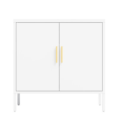 White Steel Metal Storage Cabinet With 2 Doors And Adjustable Shelves, Lockable For Valuables In Shop, High - Strength Cold Rolled Steel, Stable, 32.25 Dimensions, Knock Down, Assembly Manual