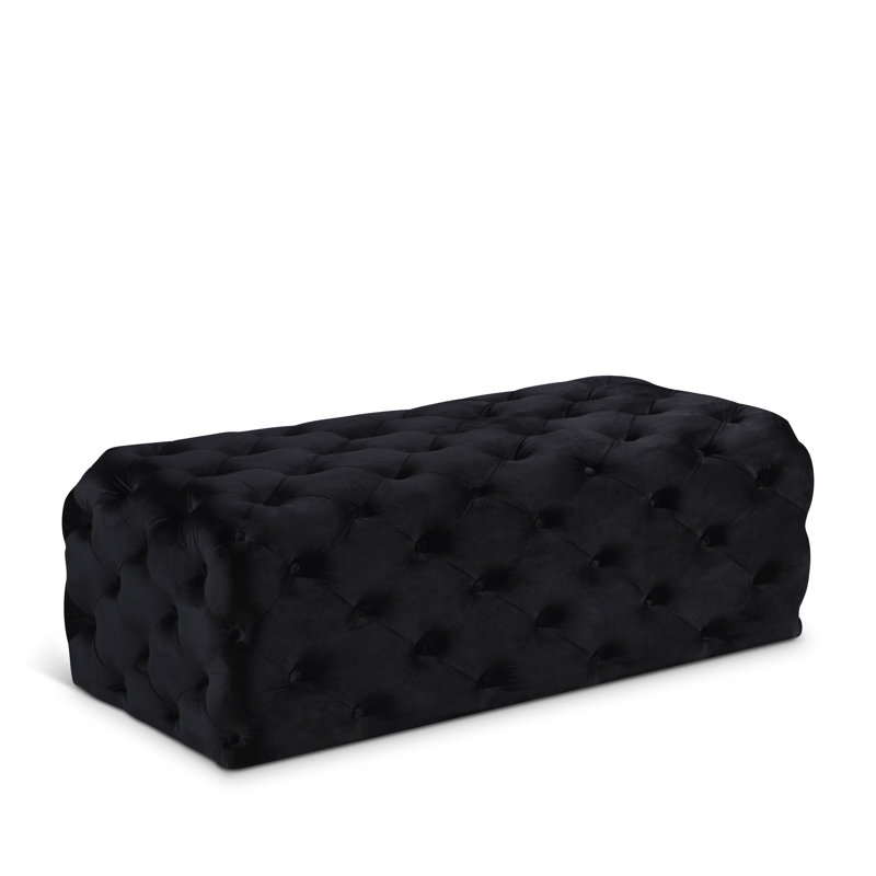 Repose-pieds cocktail rectangulaire en velours capitonné de 52 po Paz, Velours noir