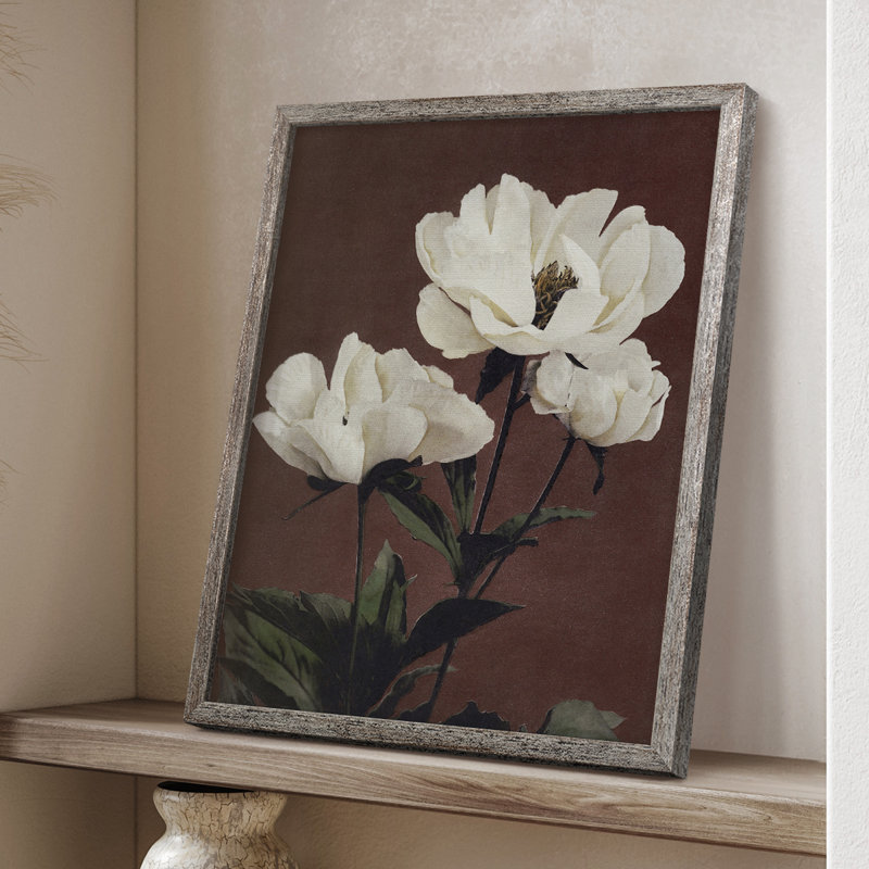 Reproduction florale rétro encadrée, bois massif, H 30 po x l 24 po