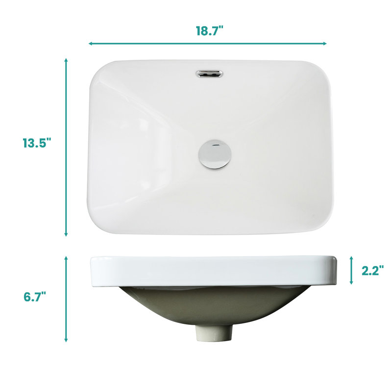 Évier encastré en céramique blanc ultrabrillant de 14,39 po de largeur, antitache, surface lisse pour l'entretien de l'hygiène avec évier brillant avec conception intégrée, profondeur de 18,48 po, intégration de style moderne