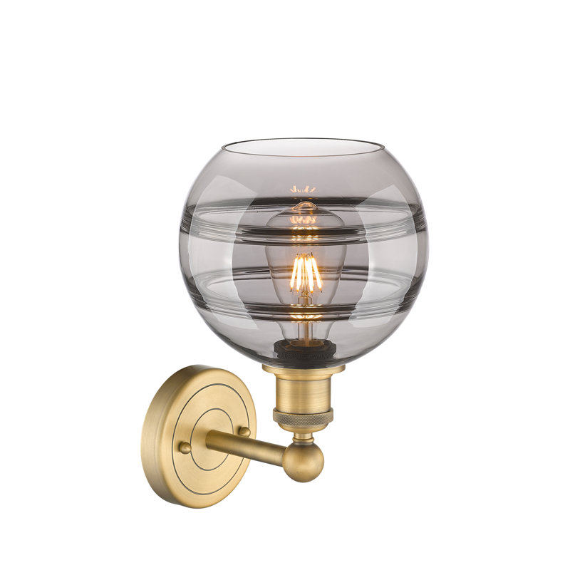 Applique murale 8 lumières Edison Bienes, Gris fumée clair, H 12,13 po x l 8 po x P 8,5 po, Laiton brossé