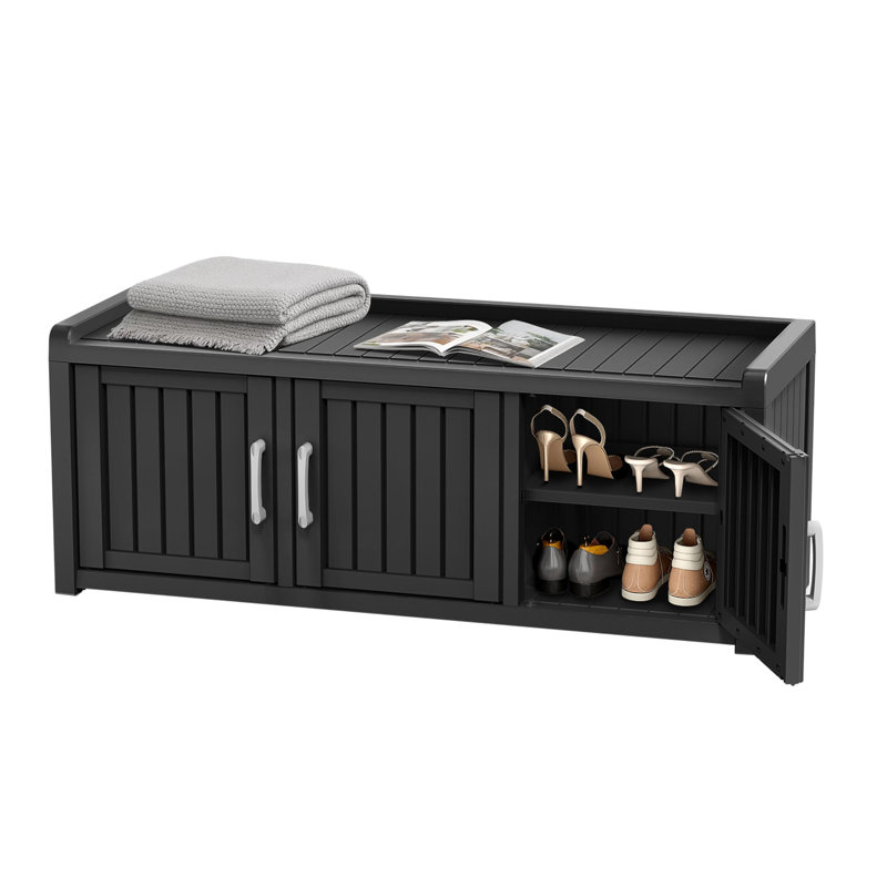 Outdoor Shoe Cabinet Triple Doors, Black