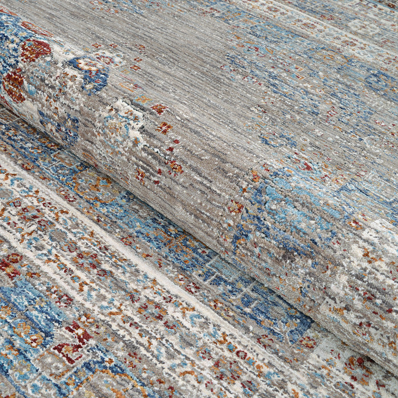 Tapis bleu frangé Mizic, Rectangle 5 pi 3 po x 7 pi 6 po