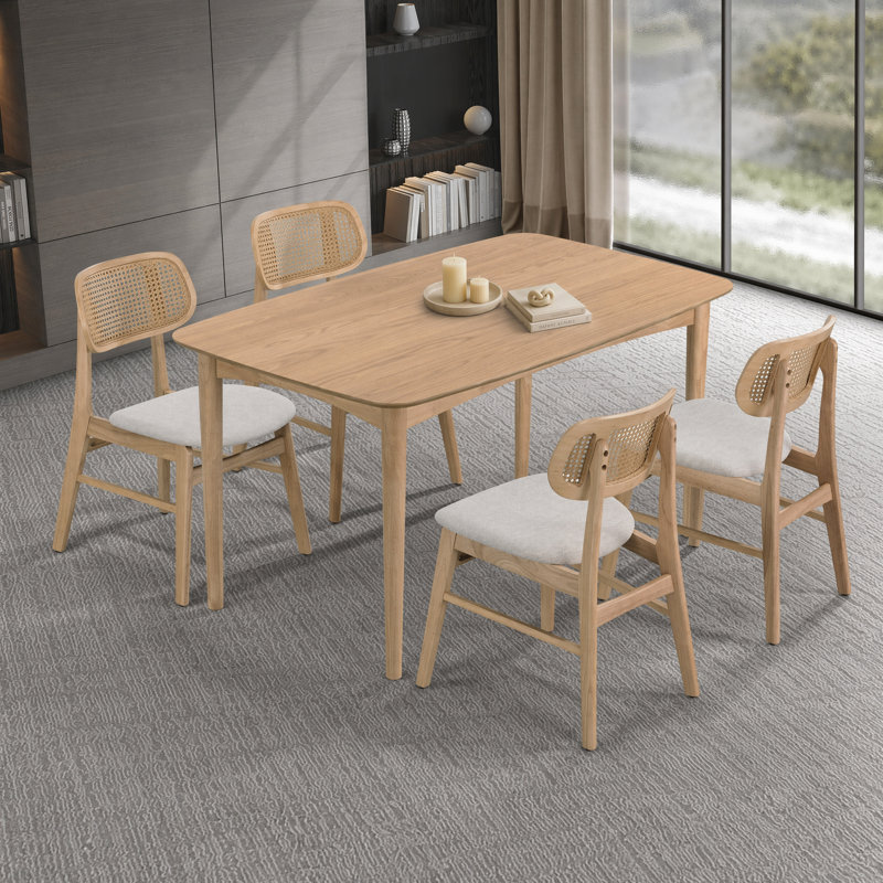 Cane Back Dining Set, 4, Walnut