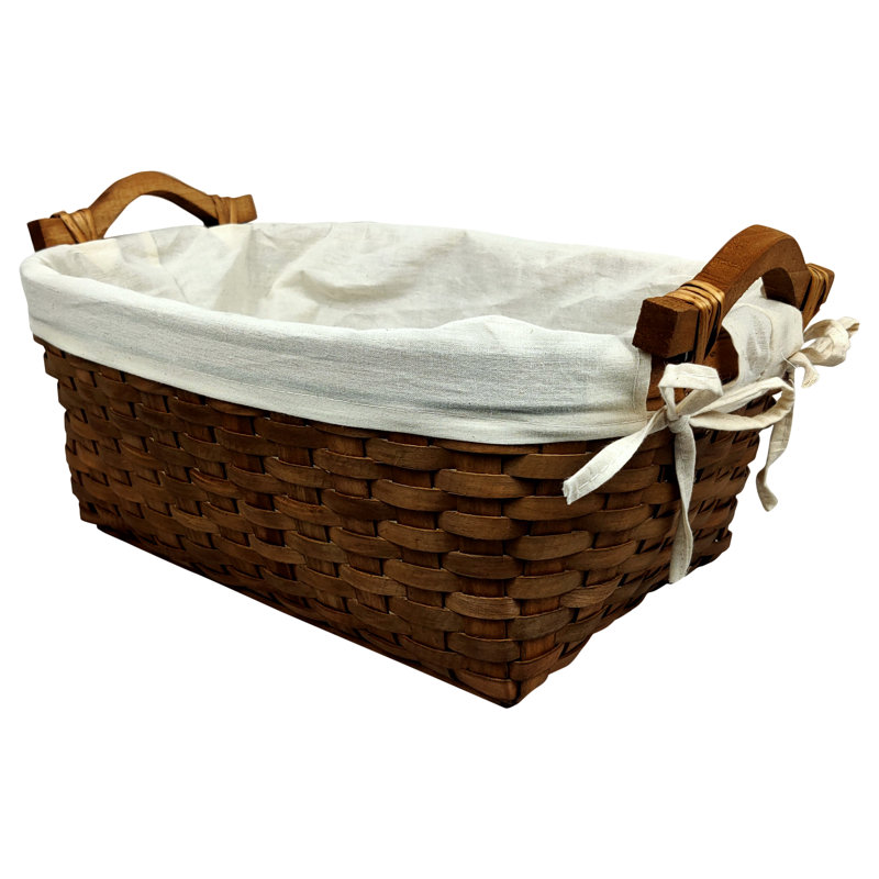 Panier en copeaux de bois teint avec poignées d'oreille latérales et doublure en coton, Brun