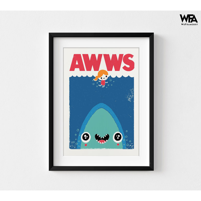 Baby Shark Poster Kids Playroom Print, Framed Cute Shark Print, Ocean Poster Oversized Wall Art, Beach Decor Print Large Wall Art